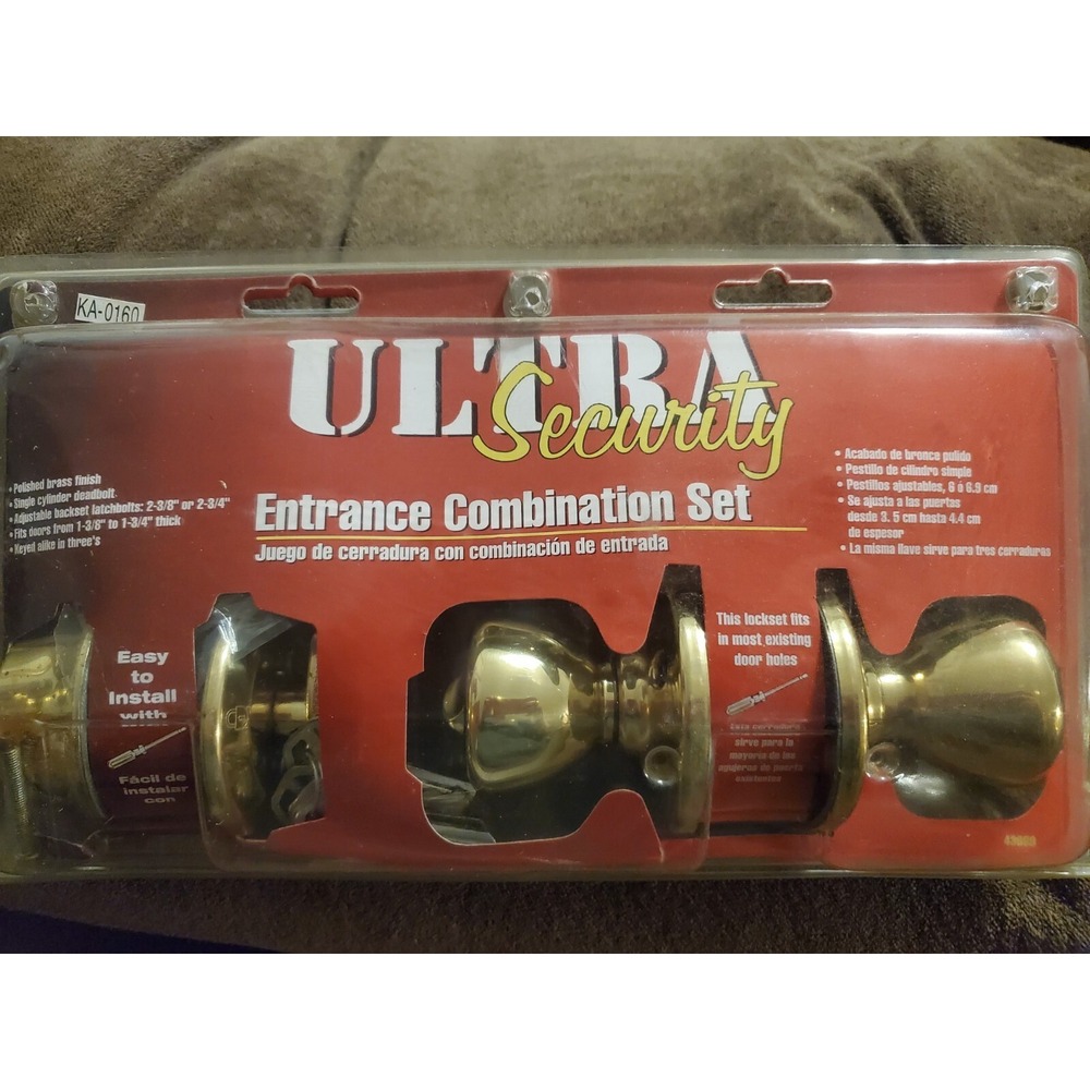 Ultra Security Entrance Combination Set Polished Brass 2 Knobs 1 Deadbolt 43669
